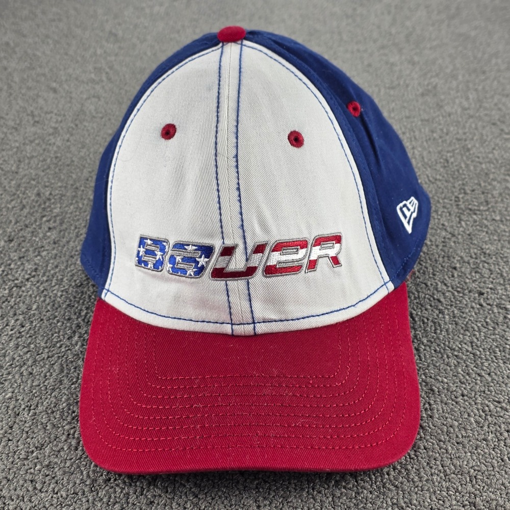New Era Bauer Hockey Hat Mens Blue Red White 39THIRTY Stretch Fit Cap Med-Lrg